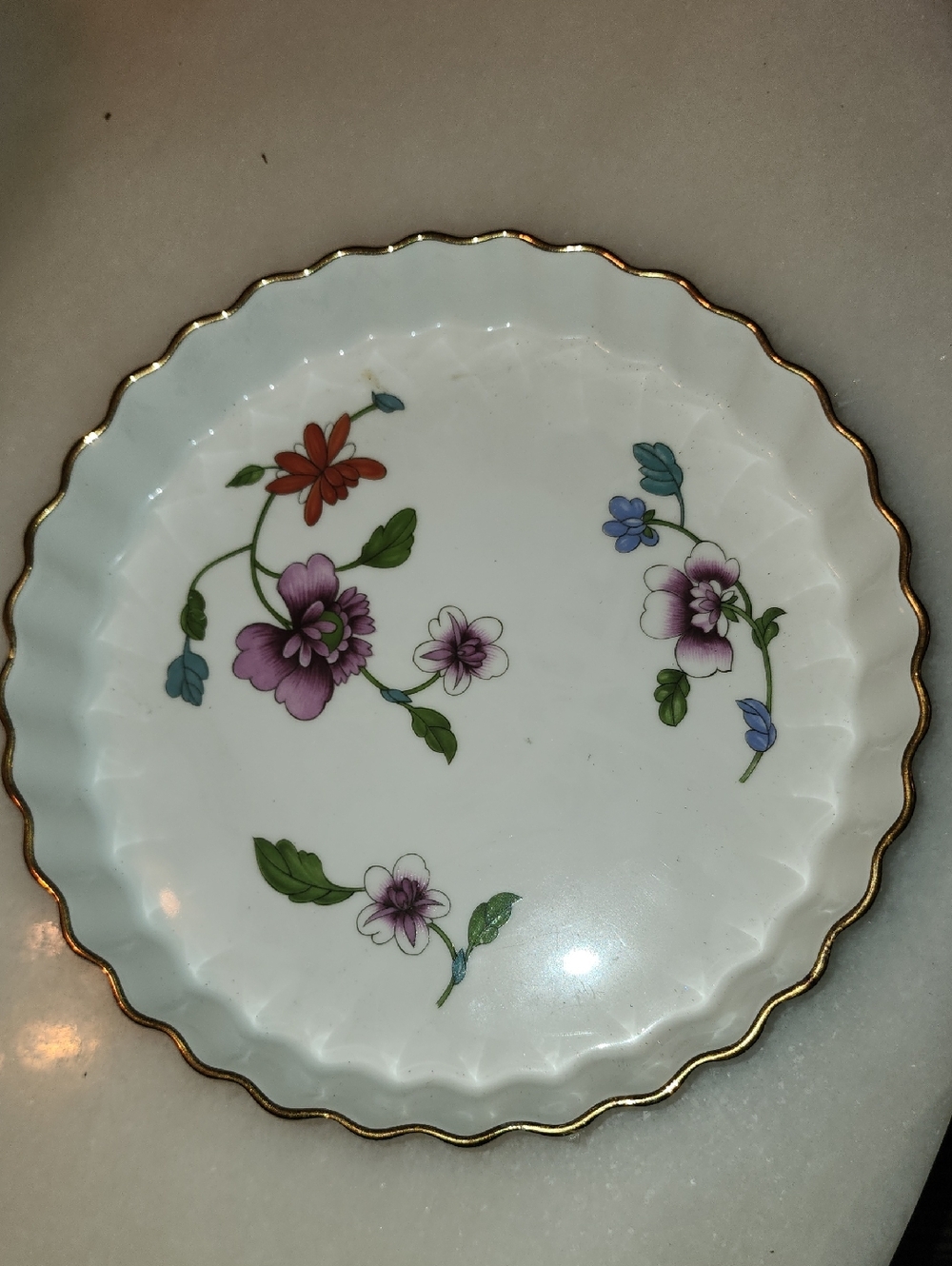 Royal Worcester White Porcelain Plate with Purple Floral and Gold Trim